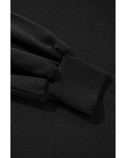 Black Exposed Seam Drop Shoulder Round Neck Sweatshirt with Slits - L