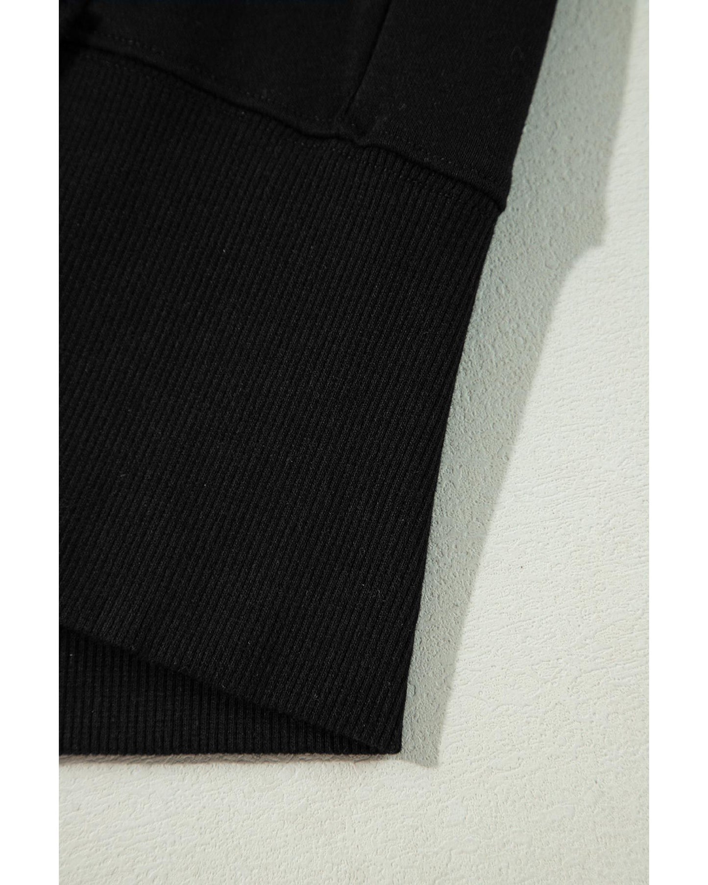 Black Exposed Seam Drop Shoulder Round Neck Sweatshirt with Slits - XL