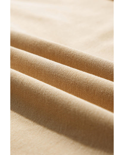 Light French Beige Exposed Seam Drop Shoulder Round Neck Sweatshirt with Slits - M