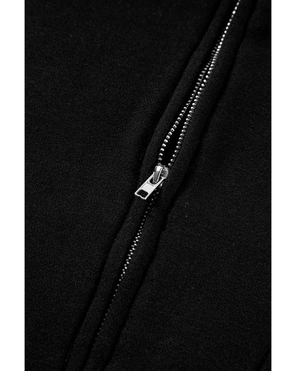 Black Zip-up Stand Neck Kangaroo Pocket Sweatshirt - M