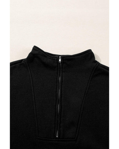 Black Zip-up Stand Neck Kangaroo Pocket Sweatshirt - M