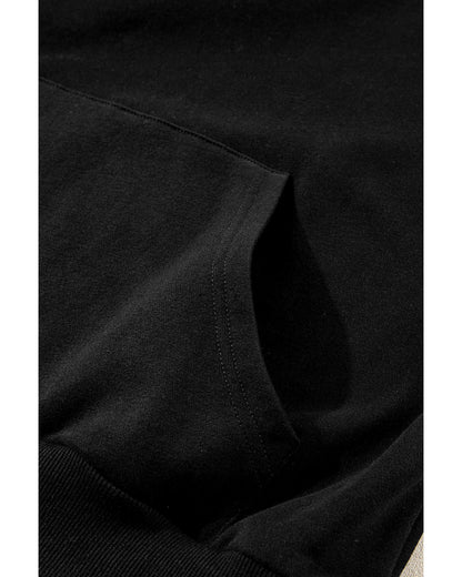 Black Zip-up Stand Neck Kangaroo Pocket Sweatshirt - M