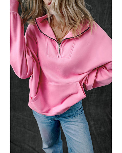 Bonbon Zip-up Stand Neck Kangaroo Pocket Sweatshirt - M