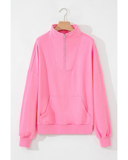 Bonbon Zip-up Stand Neck Kangaroo Pocket Sweatshirt - M