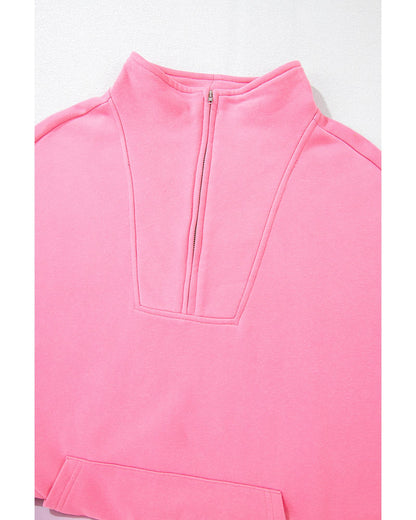 Bonbon Zip-up Stand Neck Kangaroo Pocket Sweatshirt - M