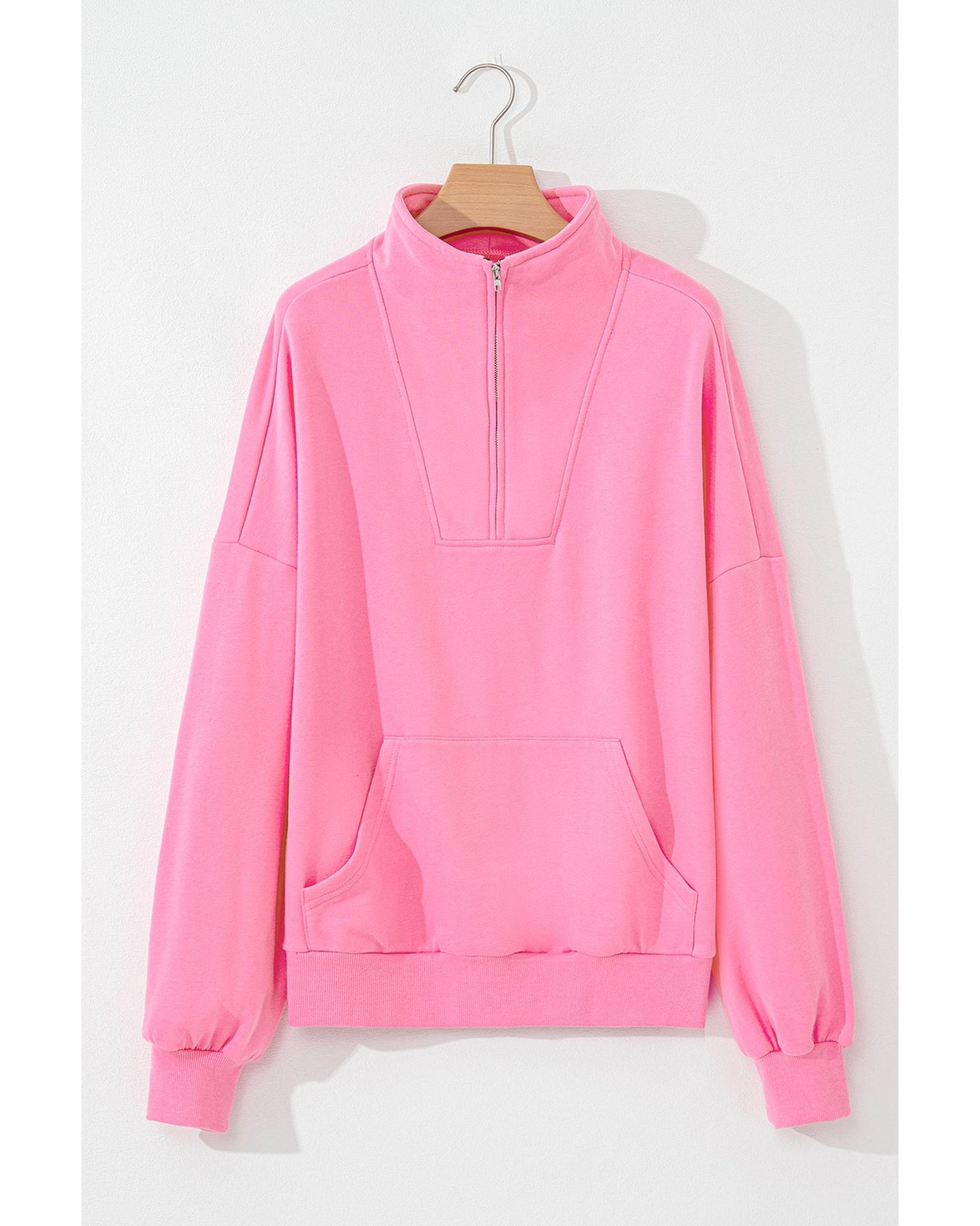 Bonbon Zip-up Stand Neck Kangaroo Pocket Sweatshirt - S