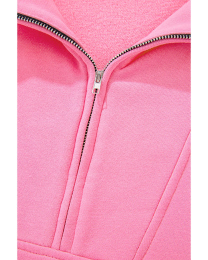 Bonbon Zip-up Stand Neck Kangaroo Pocket Sweatshirt - S