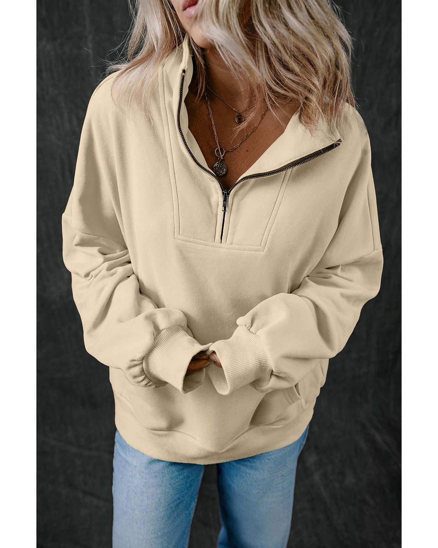 Smoke Gray Zip-up Stand Neck Kangaroo Pocket Sweatshirt - 2XL