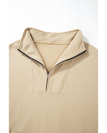Smoke Gray Zip-up Stand Neck Kangaroo Pocket Sweatshirt - M