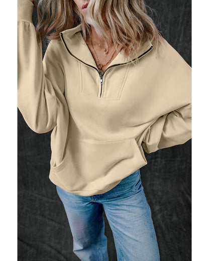 Smoke Gray Zip-up Stand Neck Kangaroo Pocket Sweatshirt - M