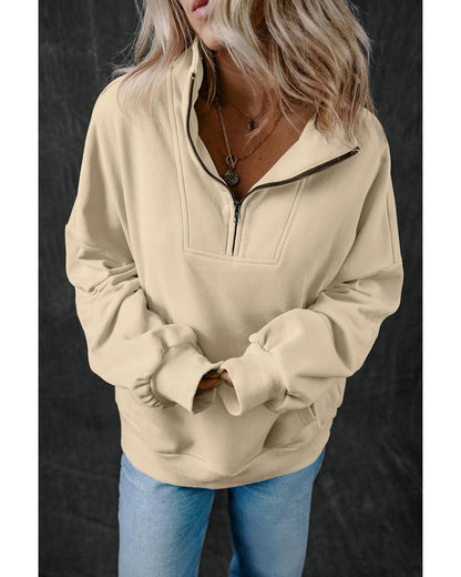 Smoke Gray Zip-up Stand Neck Kangaroo Pocket Sweatshirt - XL