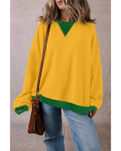 Ginger Color Block Patch Drop Shoulder Oversized Sweatshirt - M