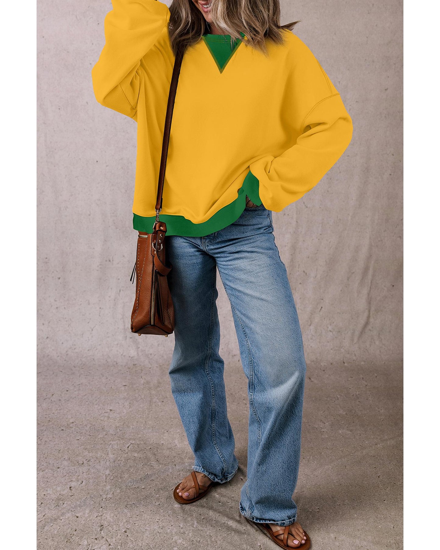 Ginger Color Block Patch Drop Shoulder Oversized Sweatshirt - S