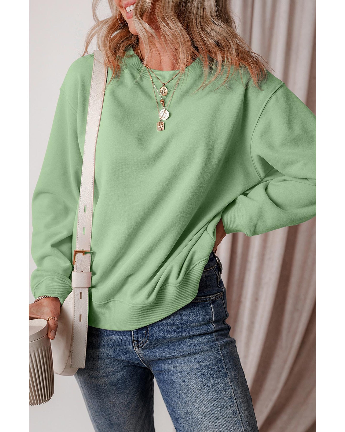 Smoke Green Solid Fleece Lined Drop Shoulder Terry Sweatshirt - 2XL