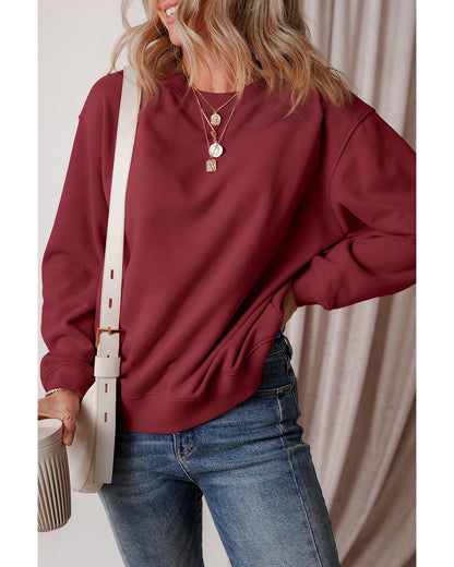Burgundy Solid Fleece Lined Drop Shoulder Terry Sweatshirt - M