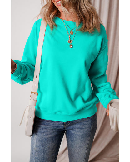 Aruba Blue Solid Fleece Lined Drop Shoulder Terry Sweatshirt - L