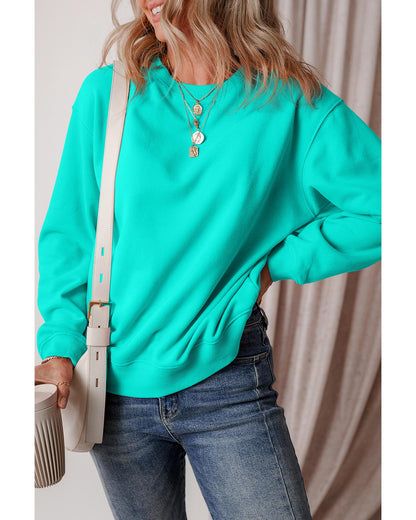 Aruba Blue Solid Fleece Lined Drop Shoulder Terry Sweatshirt - M