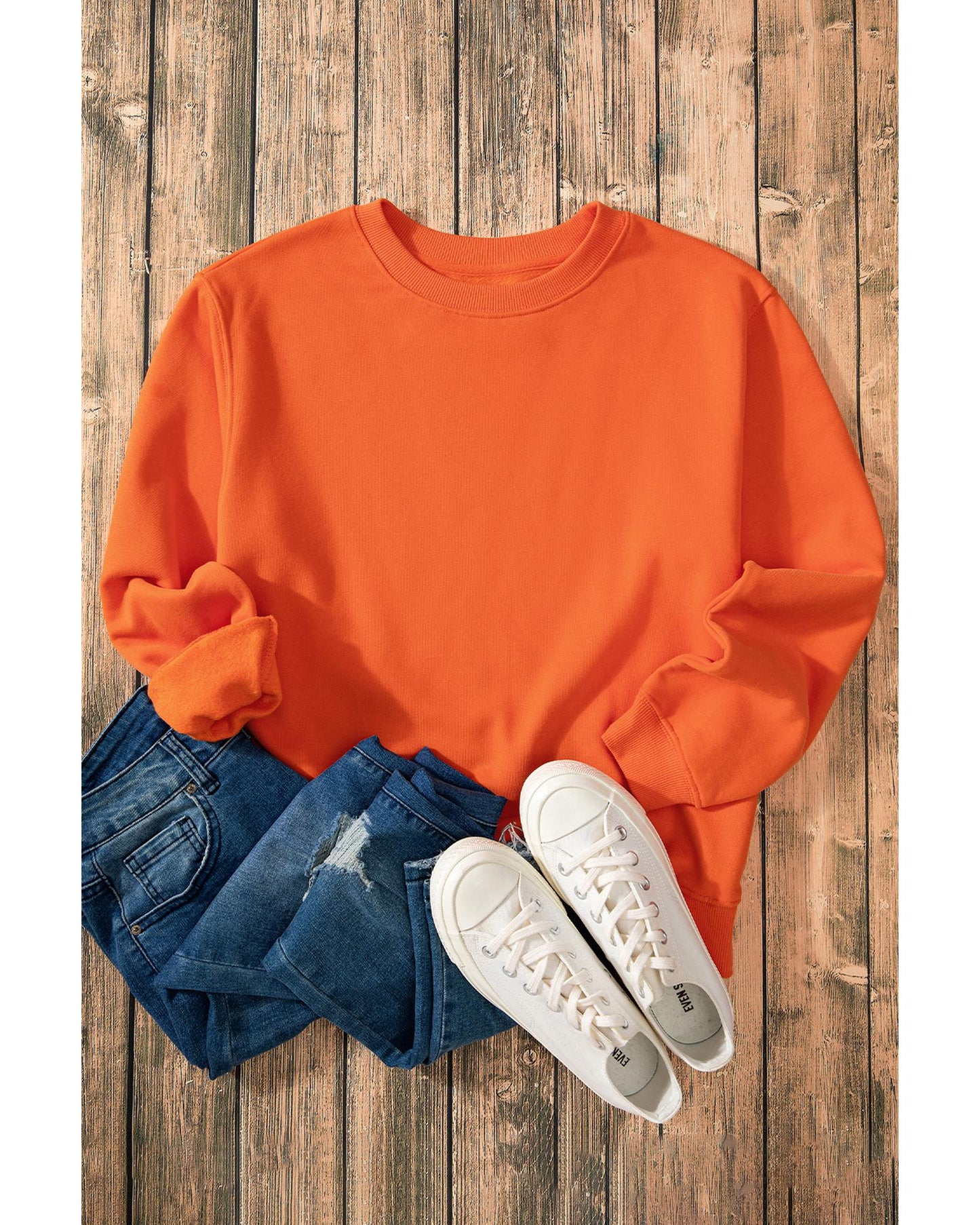 Russet Orange Solid Fleece Lined Drop Shoulder Terry Sweatshirt - M