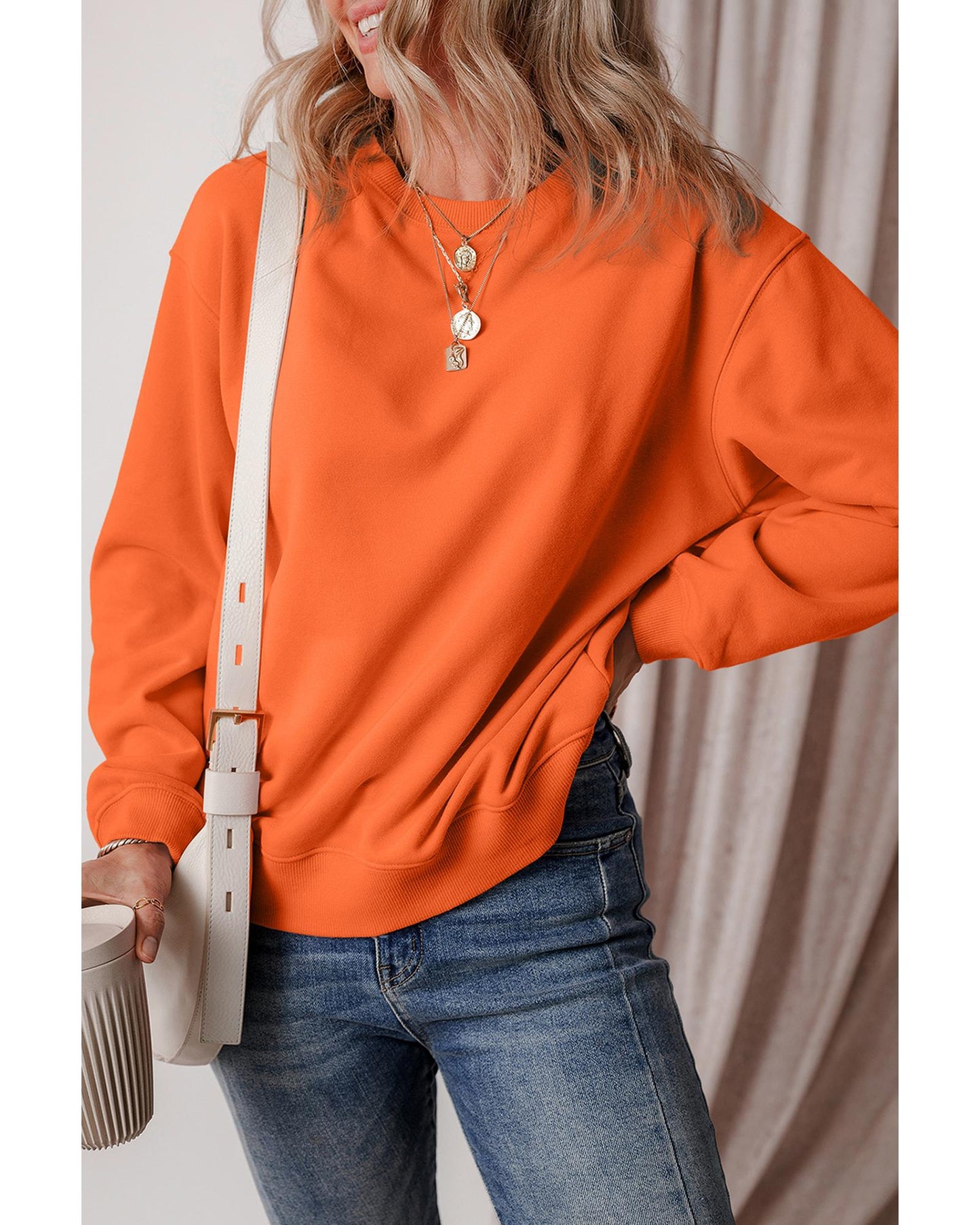 Russet Orange Solid Fleece Lined Drop Shoulder Terry Sweatshirt - XL