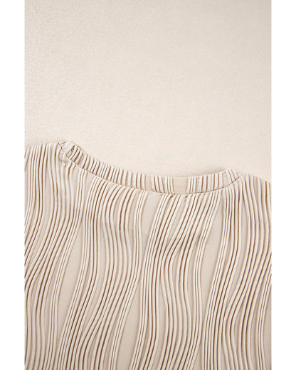 Apricot Textured Wavy Round Neck Long Sleeve Top - L