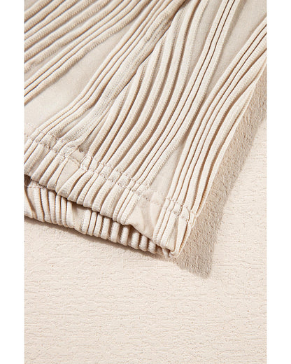 Apricot Textured Wavy Round Neck Long Sleeve Top - M