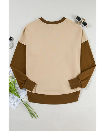 Apricot Color Block Thumbhole Sleeve Drop Shoulder Sweatshirt - 2XL