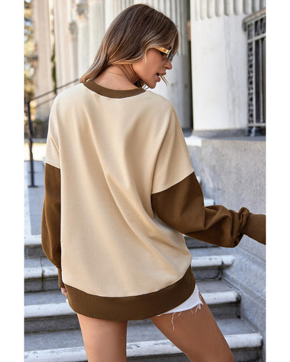Apricot Color Block Thumbhole Sleeve Drop Shoulder Sweatshirt - 2XL