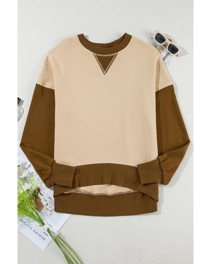 Apricot Color Block Thumbhole Sleeve Drop Shoulder Sweatshirt - 2XL