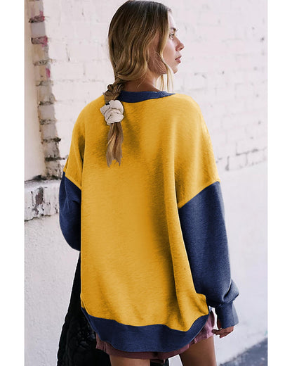 Yellow Color Block Thumbhole Sleeve Drop Shoulder Sweatshirt - M
