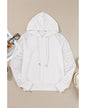White Lace Patchwork Sleeve Drawstring Hoodie - S