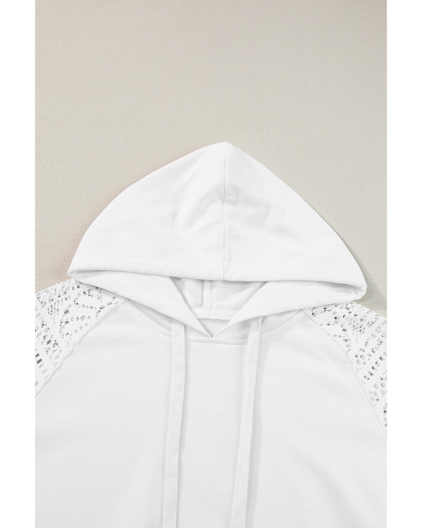 White Lace Patchwork Sleeve Drawstring Hoodie - S