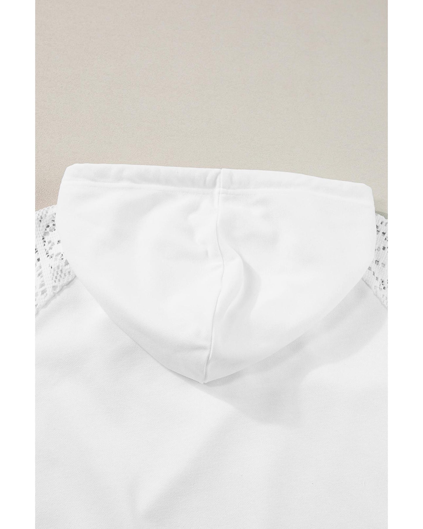 White Lace Patchwork Sleeve Drawstring Hoodie - S