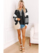 Black Striped Colorblock Patchwork Collar Sweatshirt - M