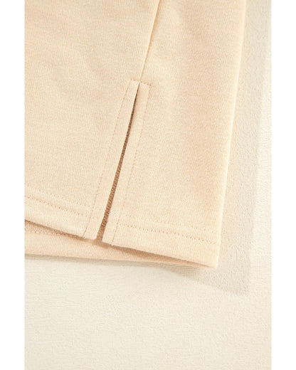 Light French Beige Striped Colorblock Patchwork Collar Sweatshirt - S