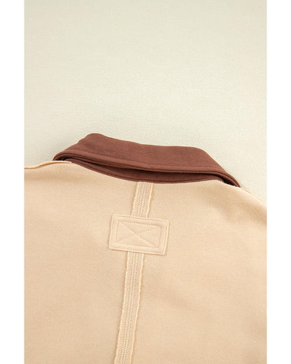 Light French Beige Striped Colorblock Patchwork Collar Sweatshirt - S
