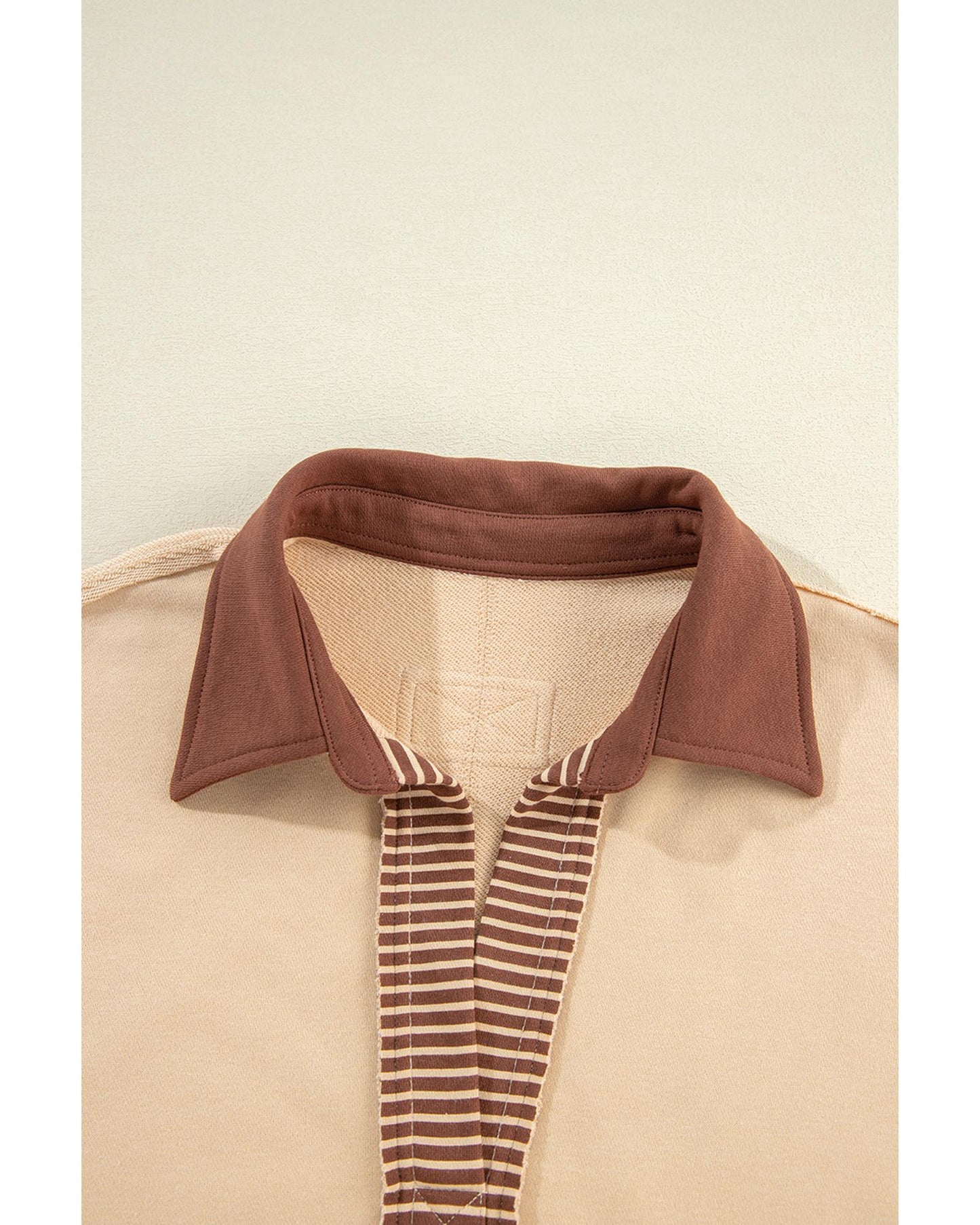 Light French Beige Striped Colorblock Patchwork Collar Sweatshirt - S