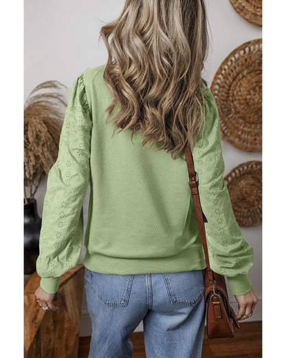 Mist Green Solid Patchwork Sleeve Round Neck Sweatshirt - 2XL
