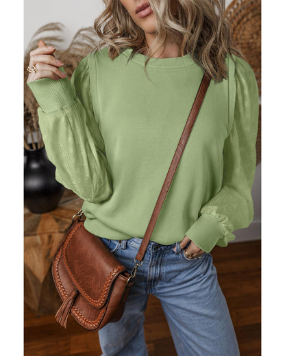 Mist Green Solid Patchwork Sleeve Round Neck Sweatshirt - 2XL