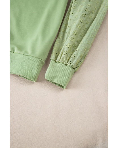 Mist Green Solid Patchwork Sleeve Round Neck Sweatshirt - 2XL