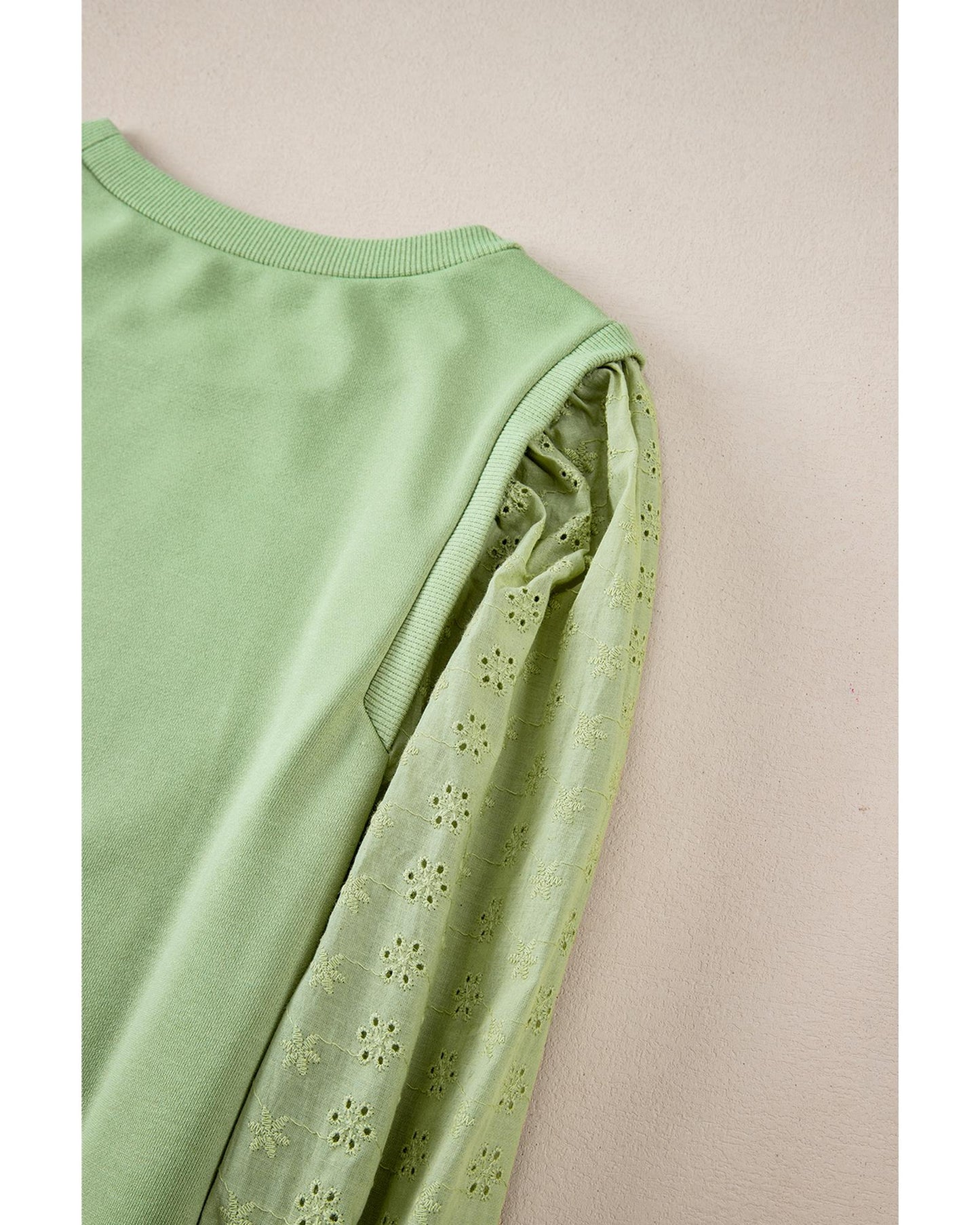 Mist Green Solid Patchwork Sleeve Round Neck Sweatshirt - 2XL