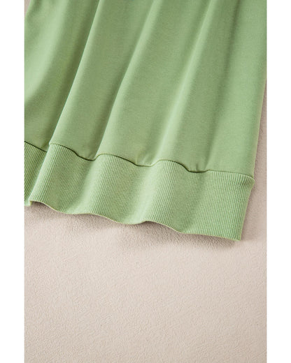 Mist Green Solid Patchwork Sleeve Round Neck Sweatshirt - 2XL
