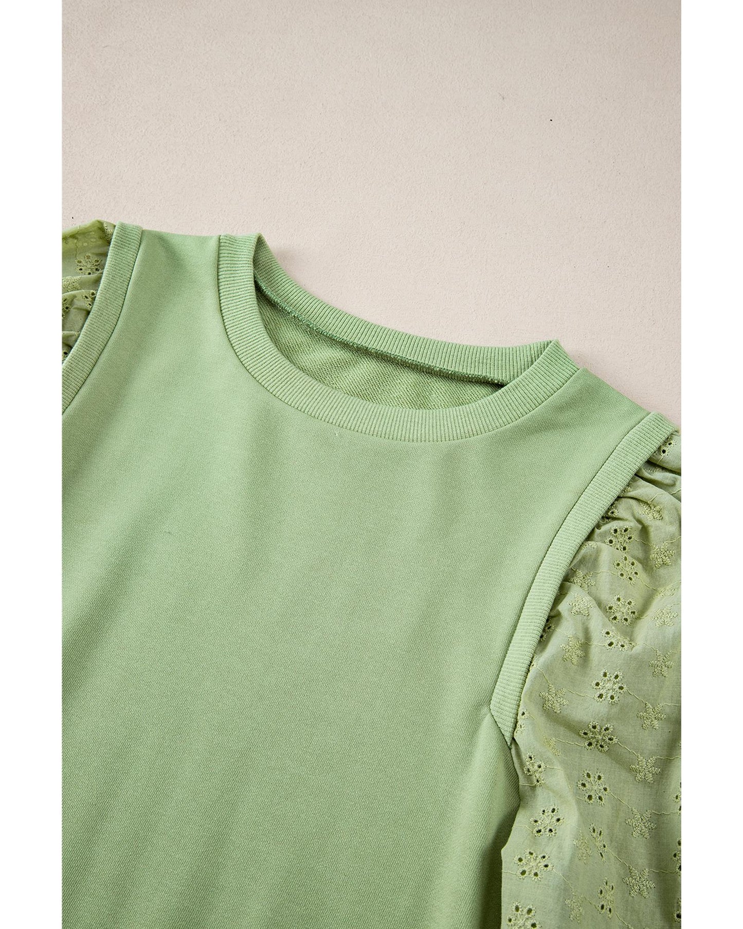 Mist Green Solid Patchwork Sleeve Round Neck Sweatshirt - 2XL