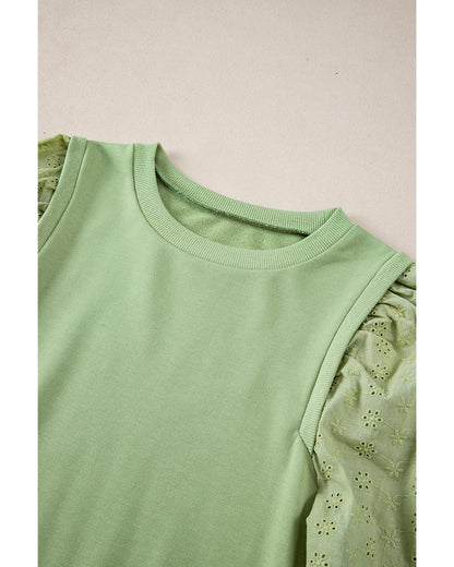 Mist Green Solid Patchwork Sleeve Round Neck Sweatshirt - 2XL