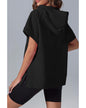 Black Half Zipper Kangaroo Pocket Short Sleeve Hoodie - XL