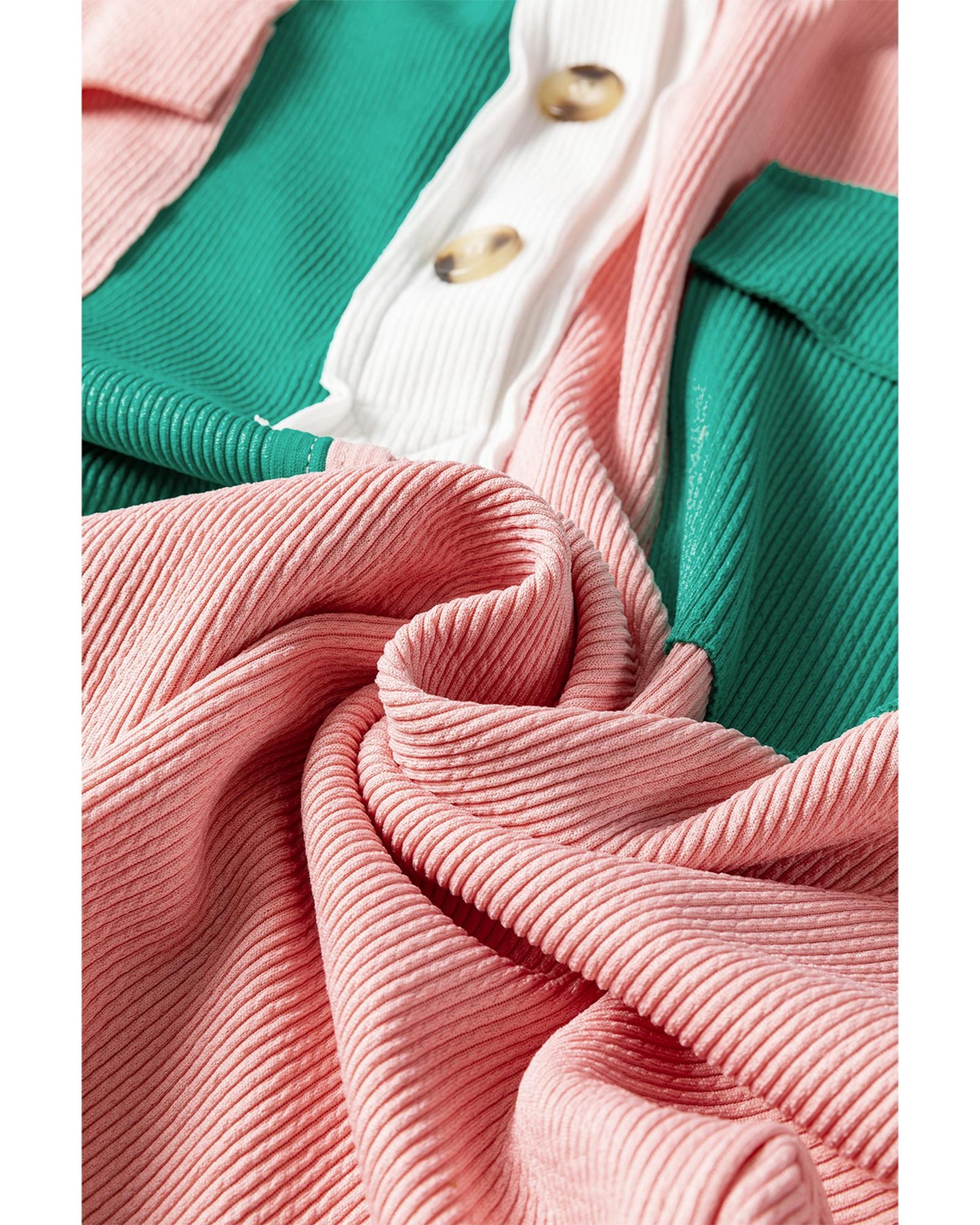 Pink Colorblock Ribbed Collared Oversized Sweatshirt - XL