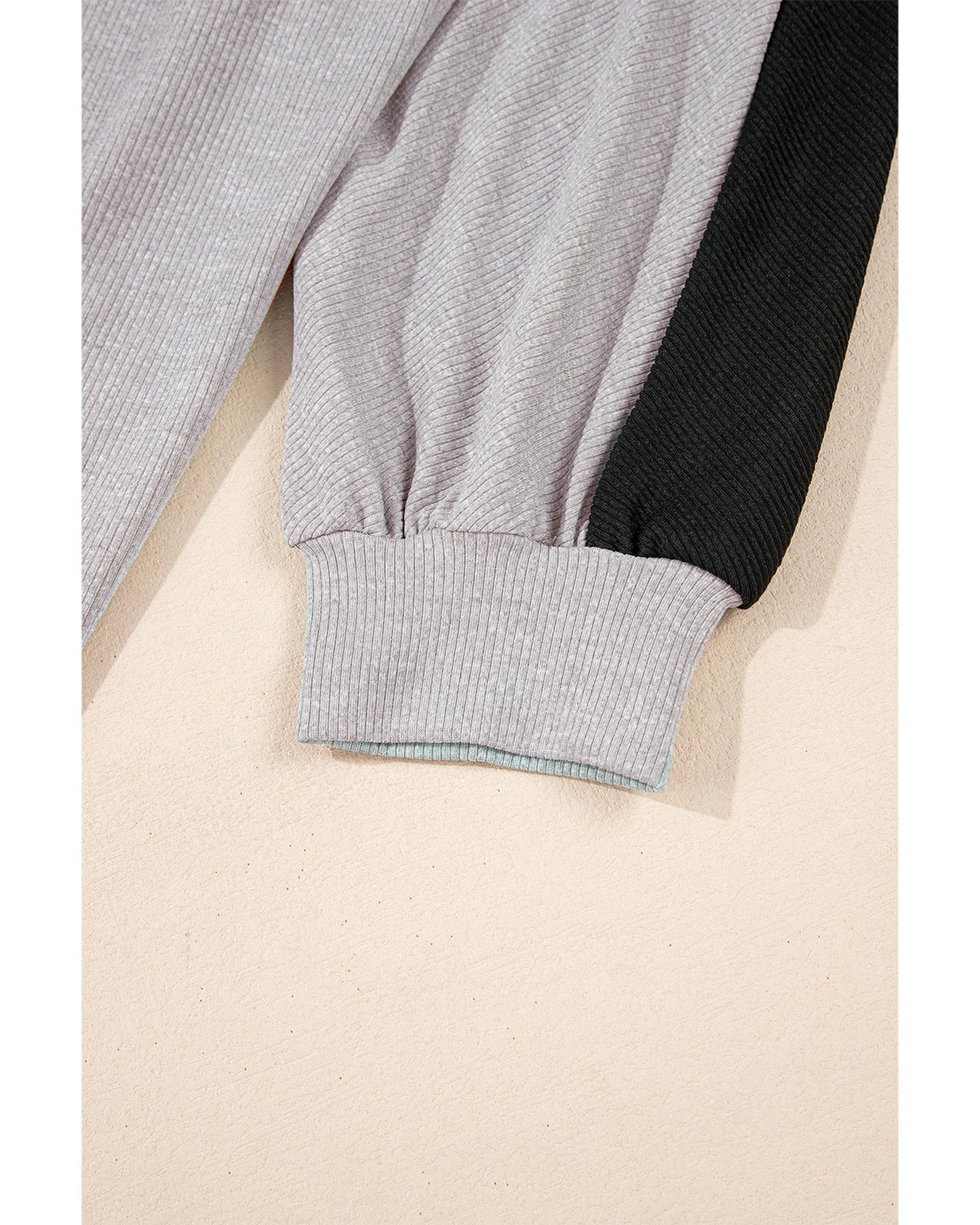 Gray Colorblock Ribbed Collared Oversized Sweatshirt - M