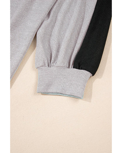 Gray Colorblock Ribbed Collared Oversized Sweatshirt - M