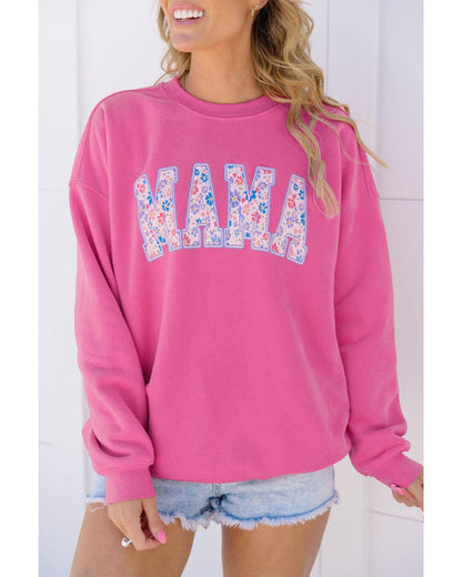Rose Red Floral MAMA Embroidered Graphic Pullover Sweatshirt - XL
