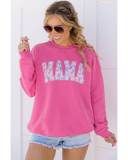 Rose Red Floral MAMA Embroidered Graphic Pullover Sweatshirt - XL