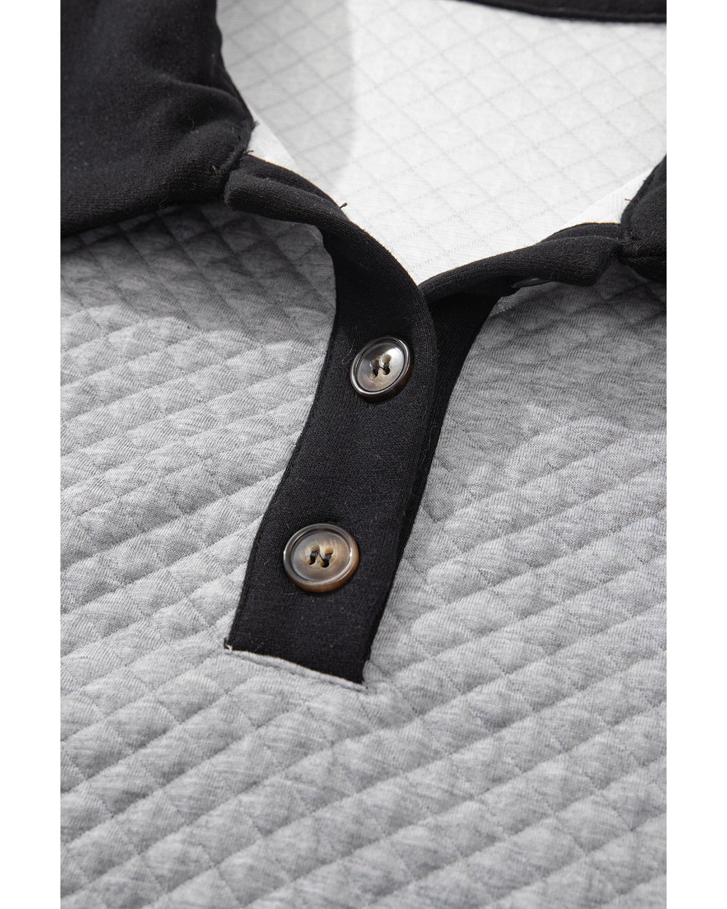Light Grey Textured Colorblock Edge Buttoned Collar Sweatshirt - L